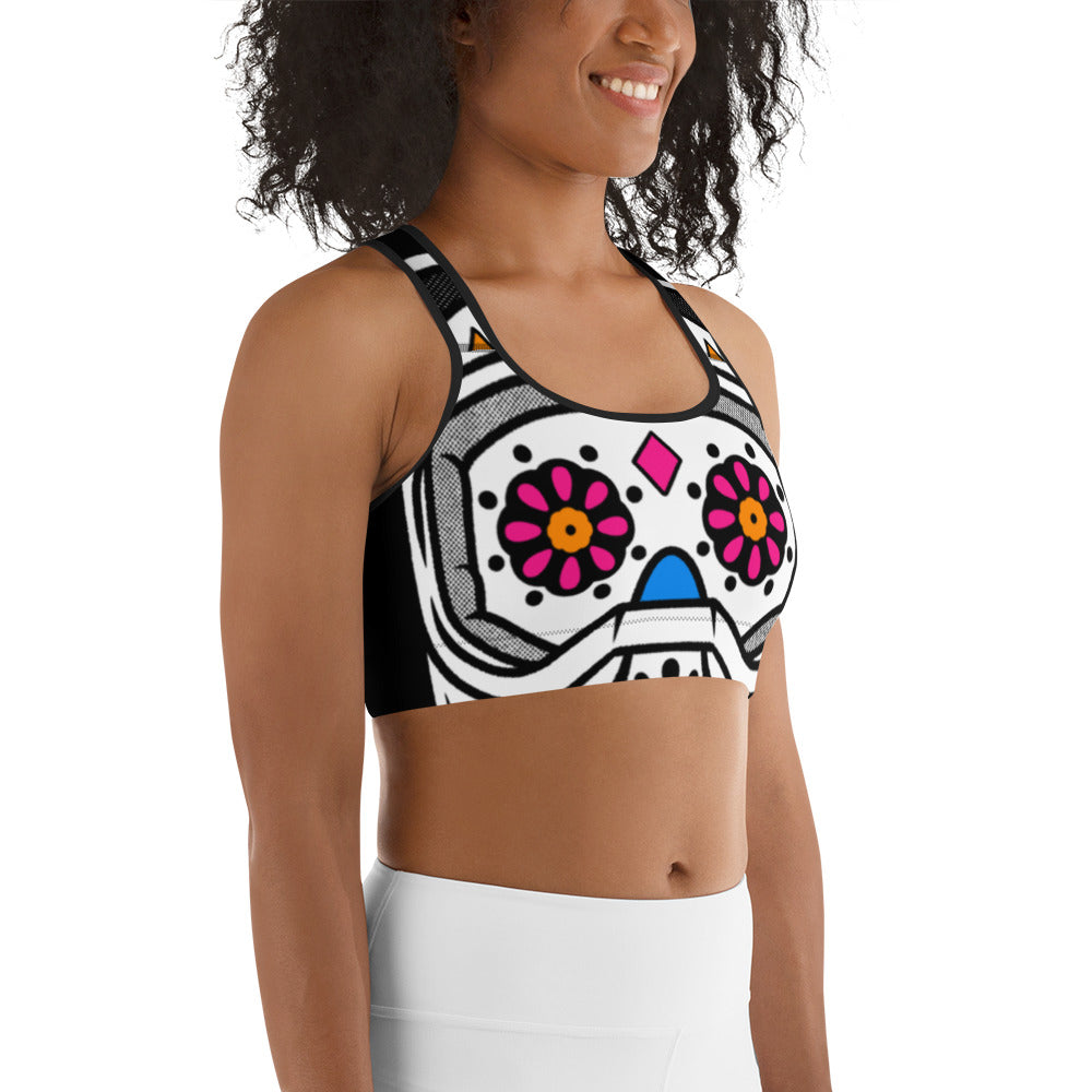 Cortero racerback sports bra with helmet skull print